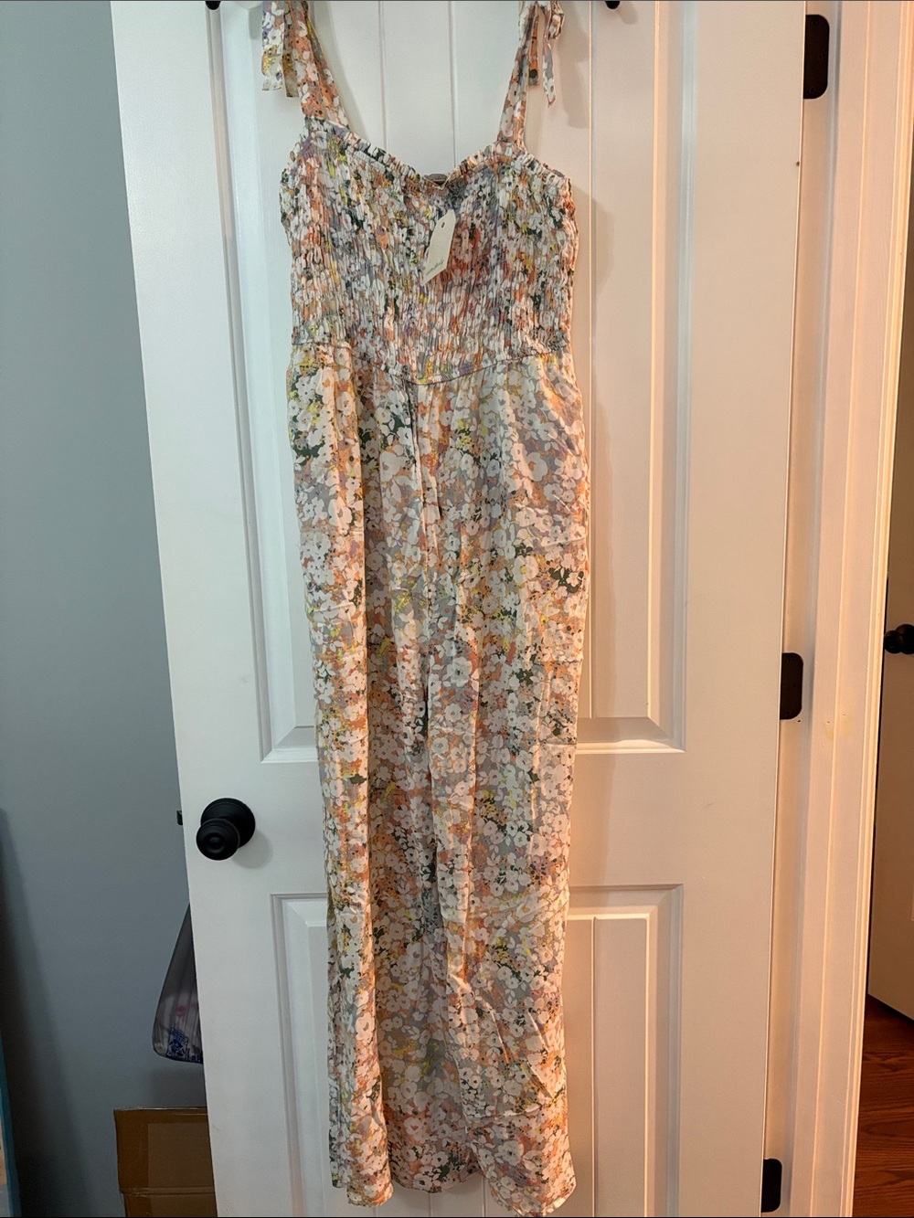 Wonderly Floral Smocked Jumpsuit - White, Pink & Green